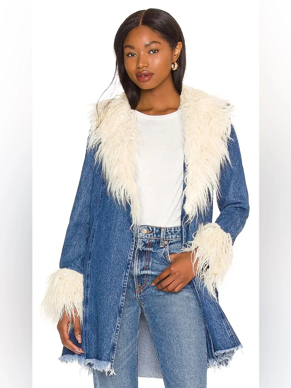 Show Me Your Mumu Penny Lane Faux Fur Coat in Pacific Tide Size Small - Picture 1 of 6